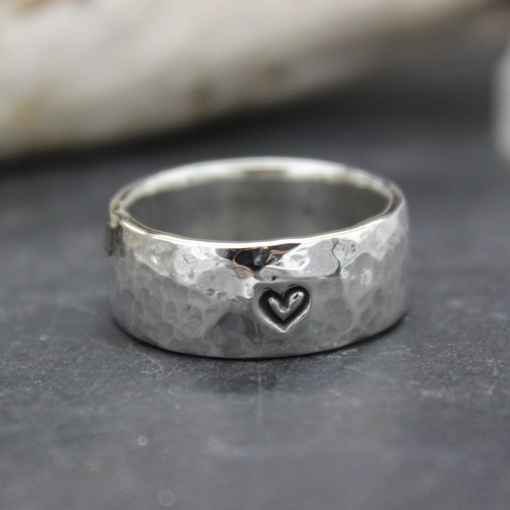 Heavy Hammered Heart Thumb Ring