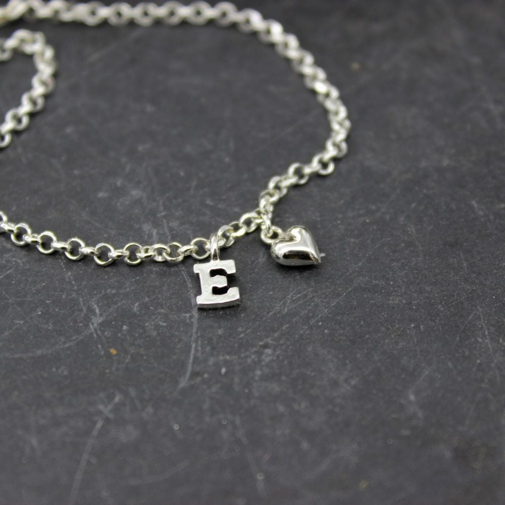 Puffed Heart Charm & Initial Bracelet