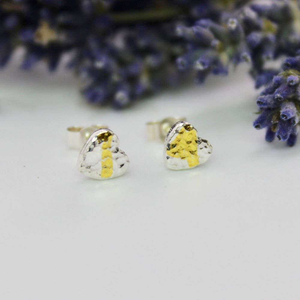 Hammered Heart Stud Earrings (small) with a splash of 24ct Gold