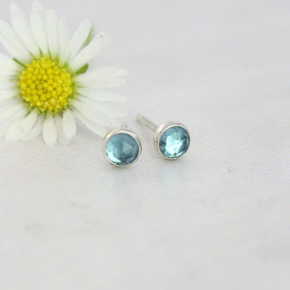 London Blue Topaz Rose Cut Studs 3mm