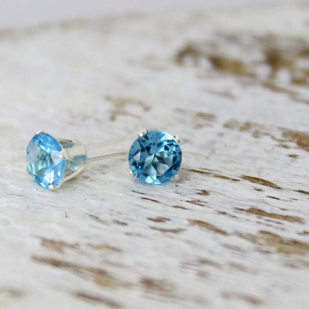 London Blue Topaz Faceted Stud Earrings