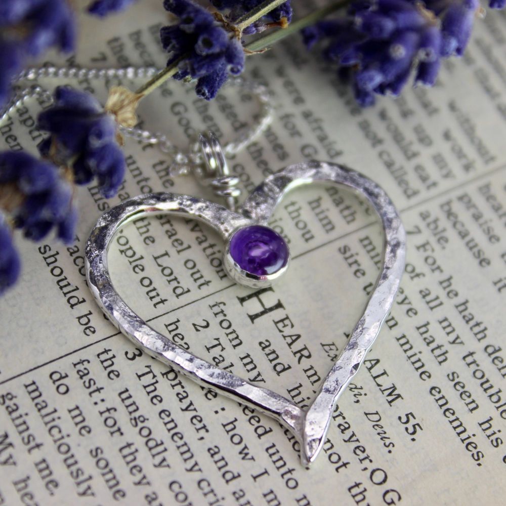 Hammered Heart Necklace with Gemstone