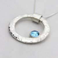 Hammered Circle Necklace with  Swiss Blue Topaz