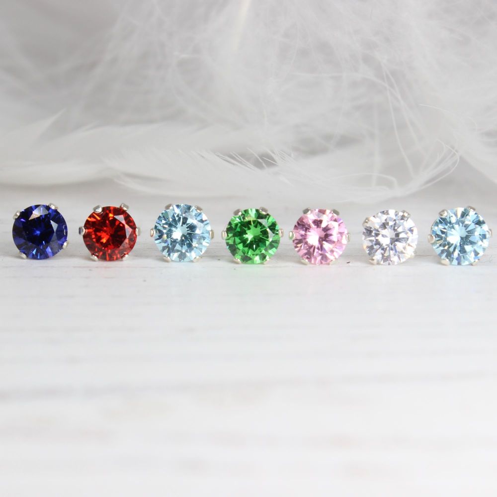 Cubic Zirconia Faceted Stud Earrings (6mm) - various colours