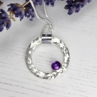 Hammered Circle Necklace with Amethyst
