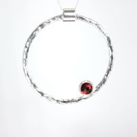 Hoop Necklace (thin) with Garnet