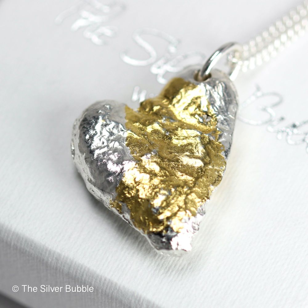 Recycled Silver Solid Heart Necklace with 24ct Gold