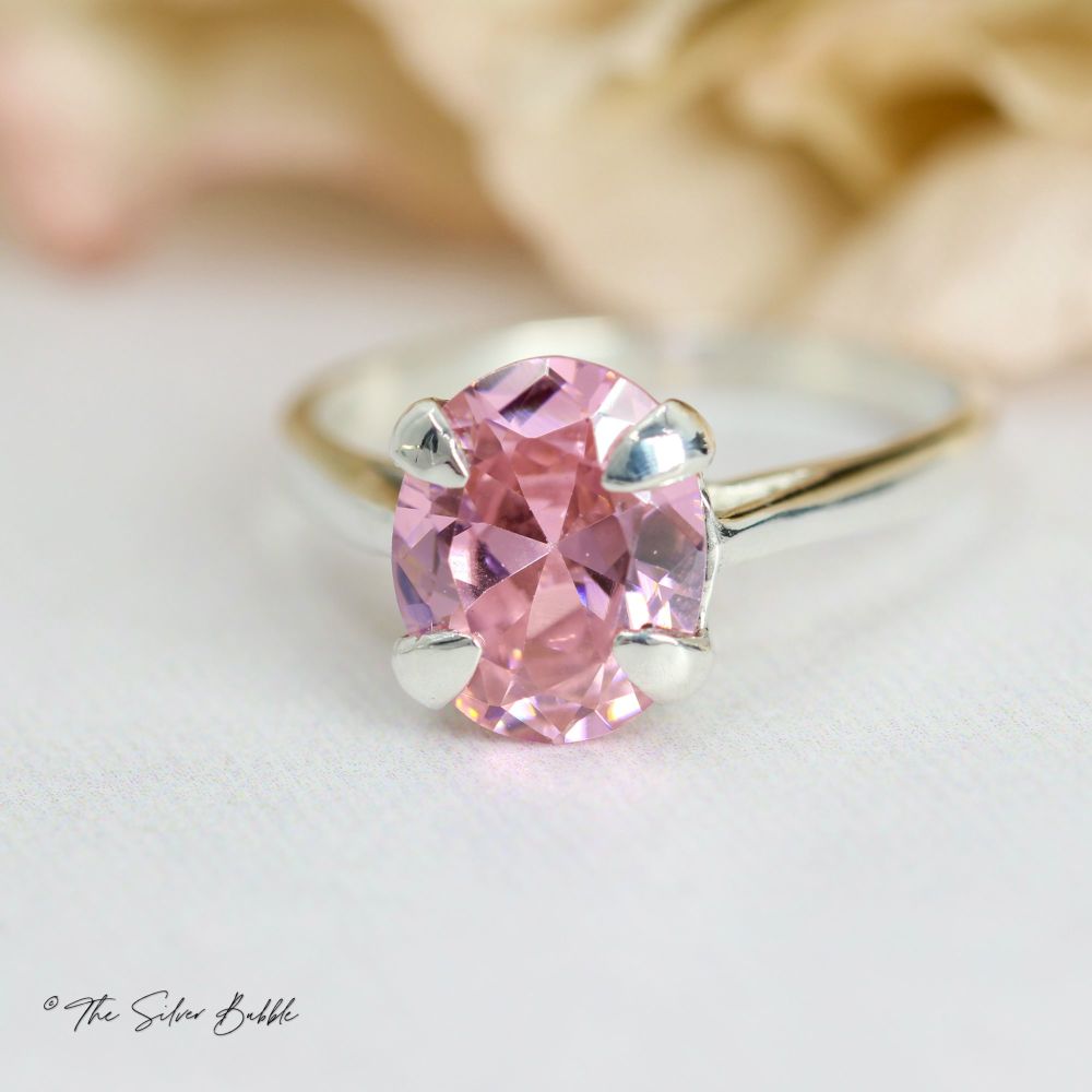 Pink Cubic Zirconia Oval Ring (10 x 8mm)