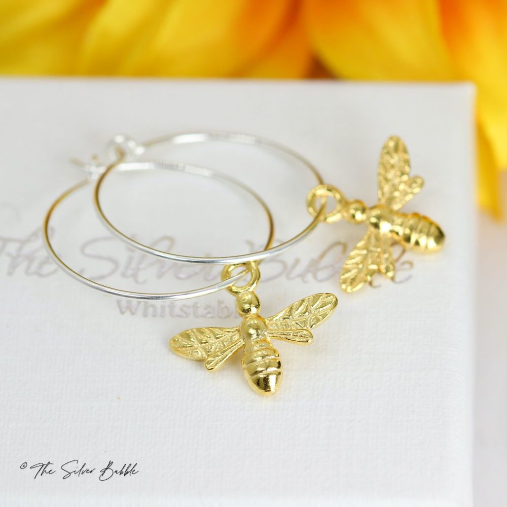Buzzy Bee Hoop Earrings - plated with 24K Gold