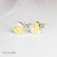 Hammered Heart Stud Earrings with a splash of 24K Gold