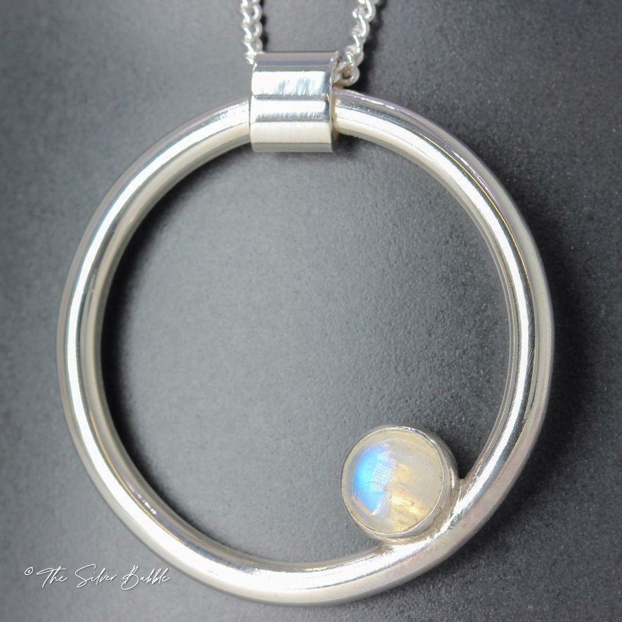 Circle Necklace with Rainbow Moonstone