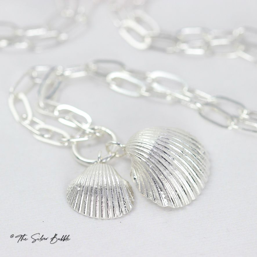 Double Whitstable Shell Necklace (design 1) on a 22" Oval Link Chain
