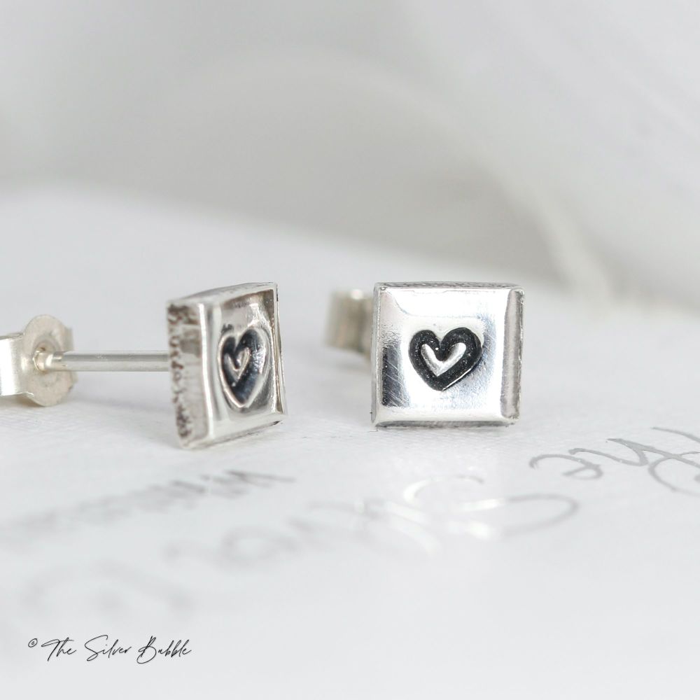 Square Studs with Hearts
