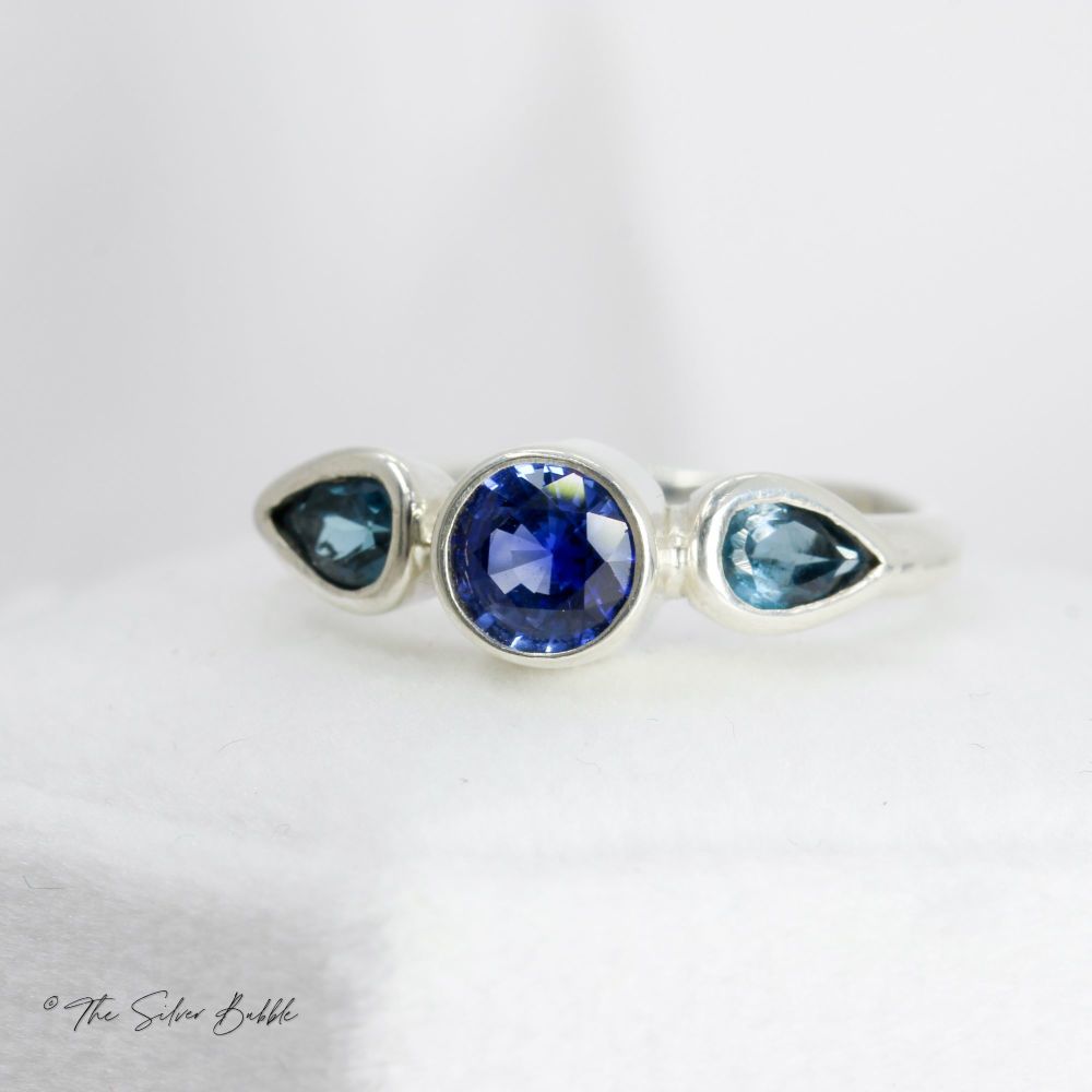 Sapphire & Topaz Triple Ring