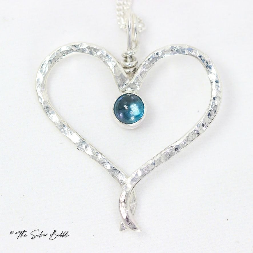 Hammered Heart Necklace with London Blue Topaz