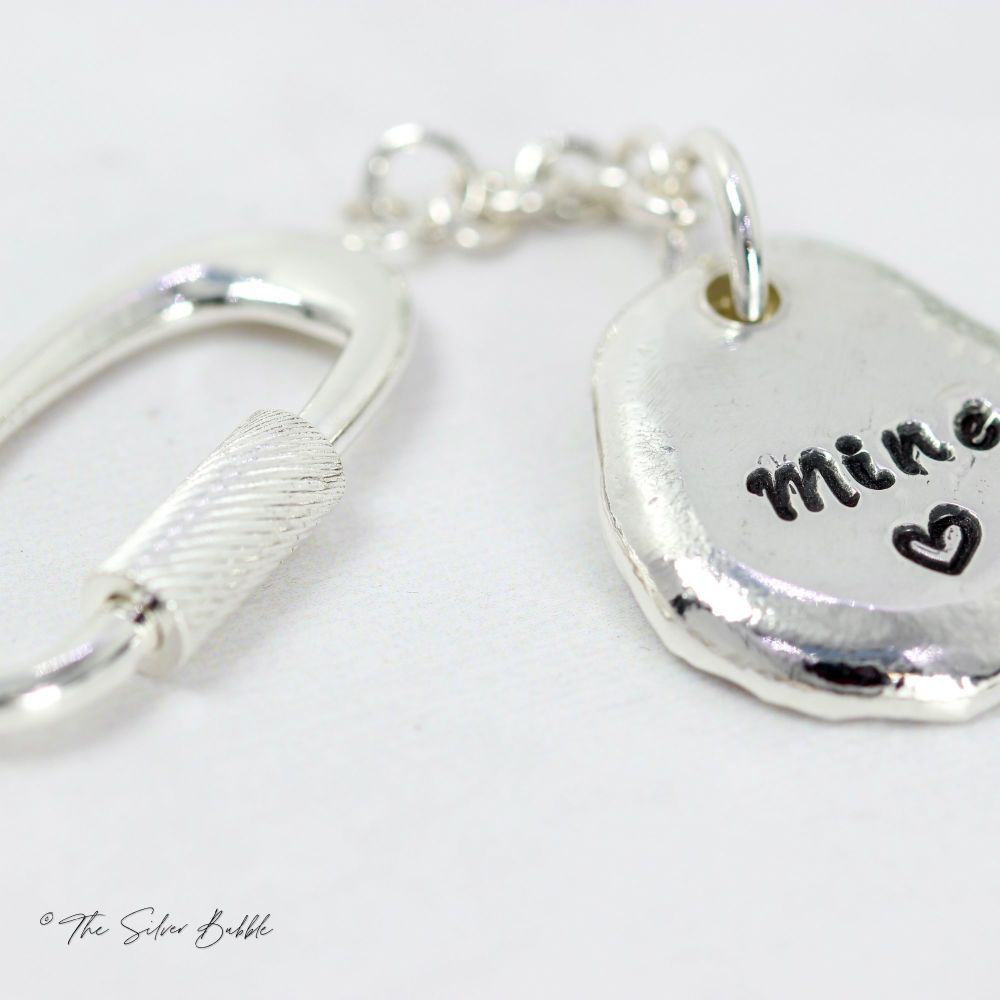 Rolled Nugget Keyring with sterling silver ring - personalised