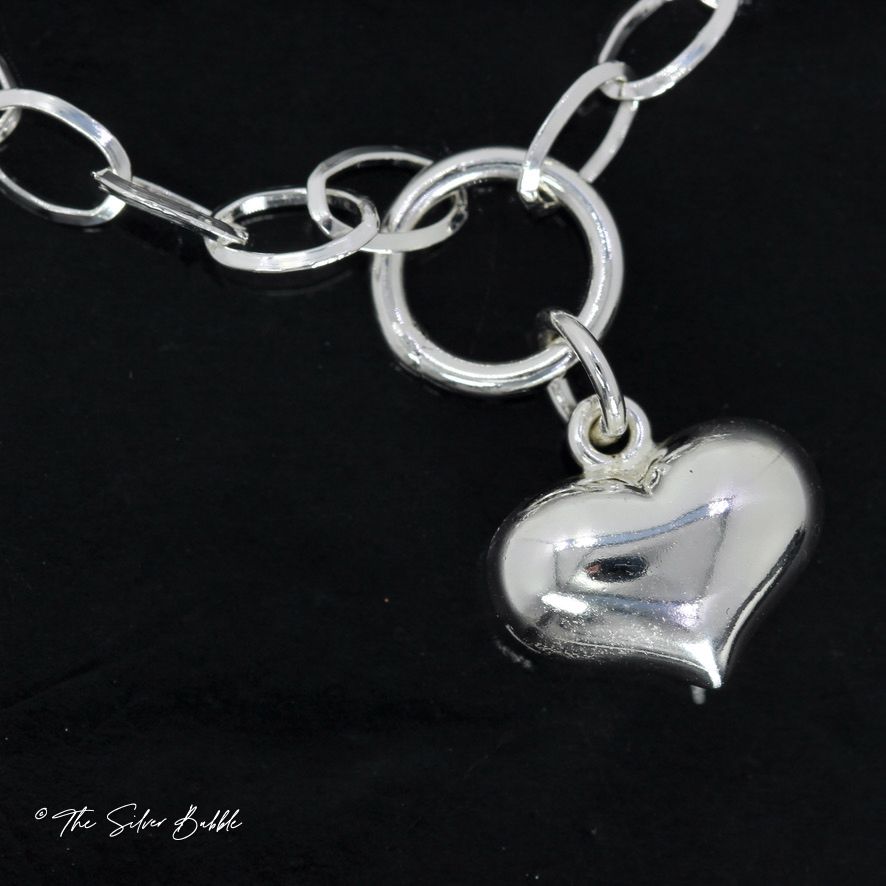 Puffed Heart Oval Link Necklace