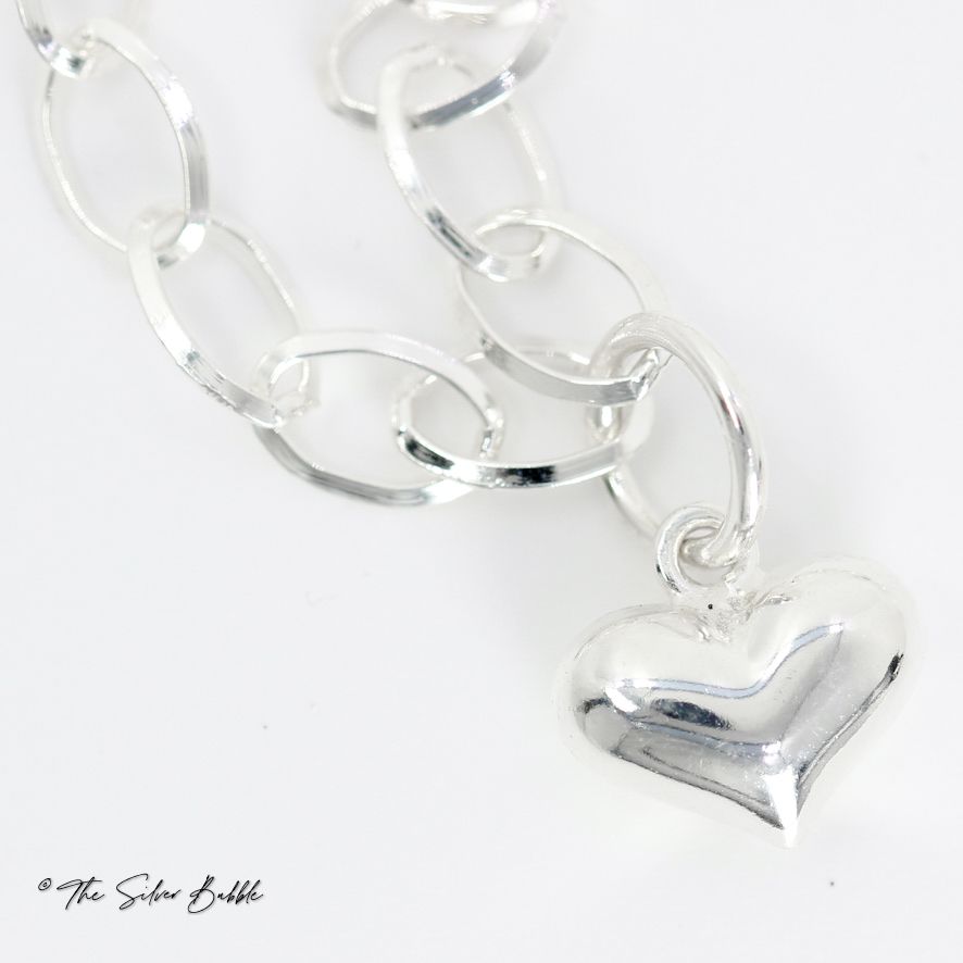 Puffed Heart on an Oval Link Chain Bracelet