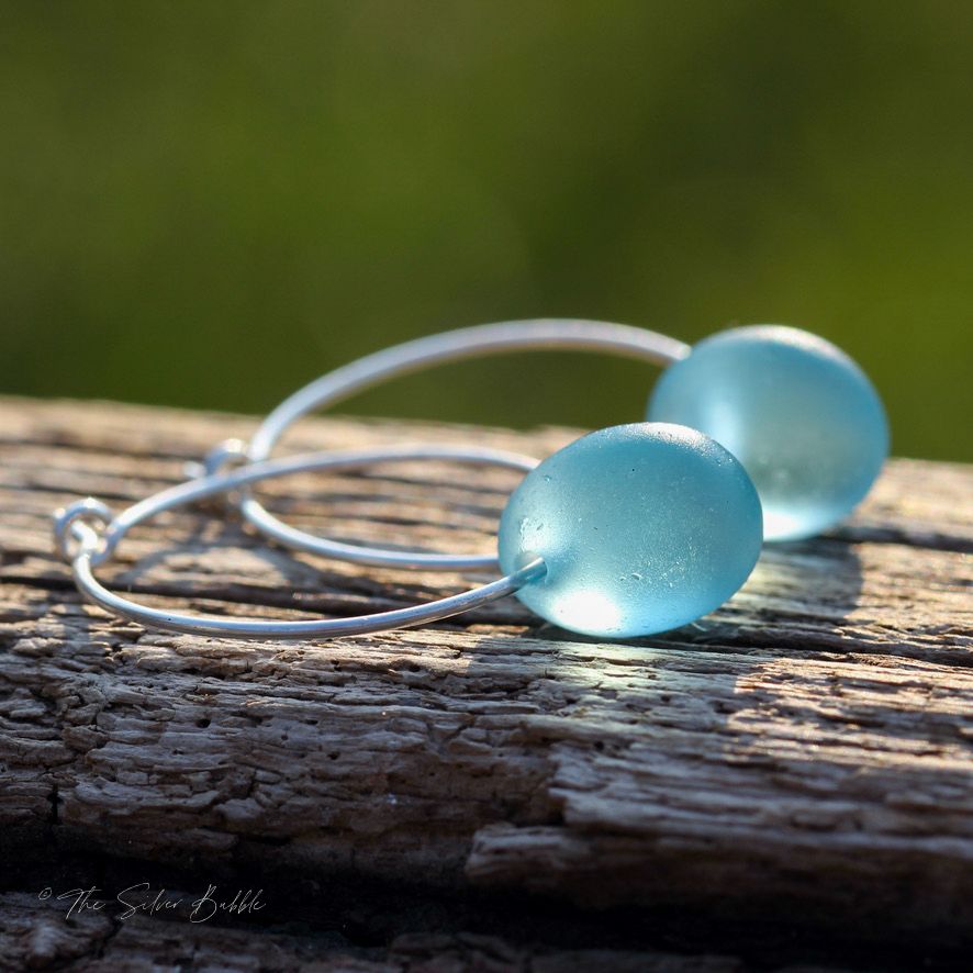 Hoop Earrings - Cornflower Blue Sea Glass