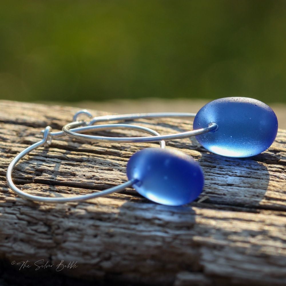 Hoop Earrings - Cobalt Blue Sea Glass