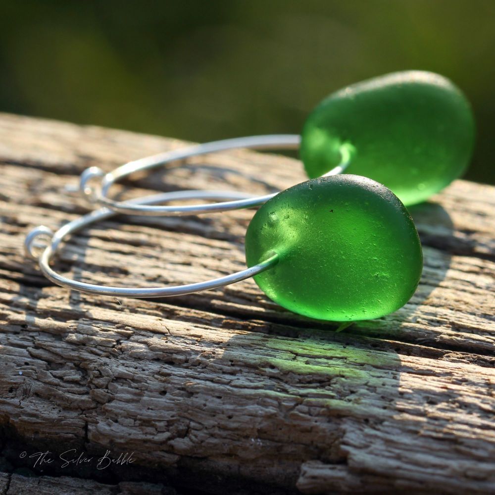 Hoop Earrings - Apple Green Sea Glass