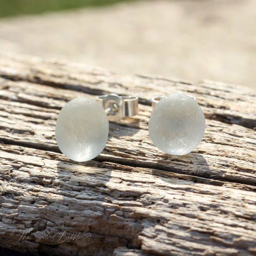 Stud Earrings - Clear Sea Glass