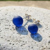 Stud Earrings - Cobalt Bue Sea Glass