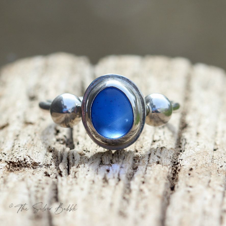 Sea Glass Fidget Ring - Cobalt Blue - size N