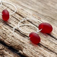 Hoop Earrings - Ruby Red Sea Glass - extremely rare