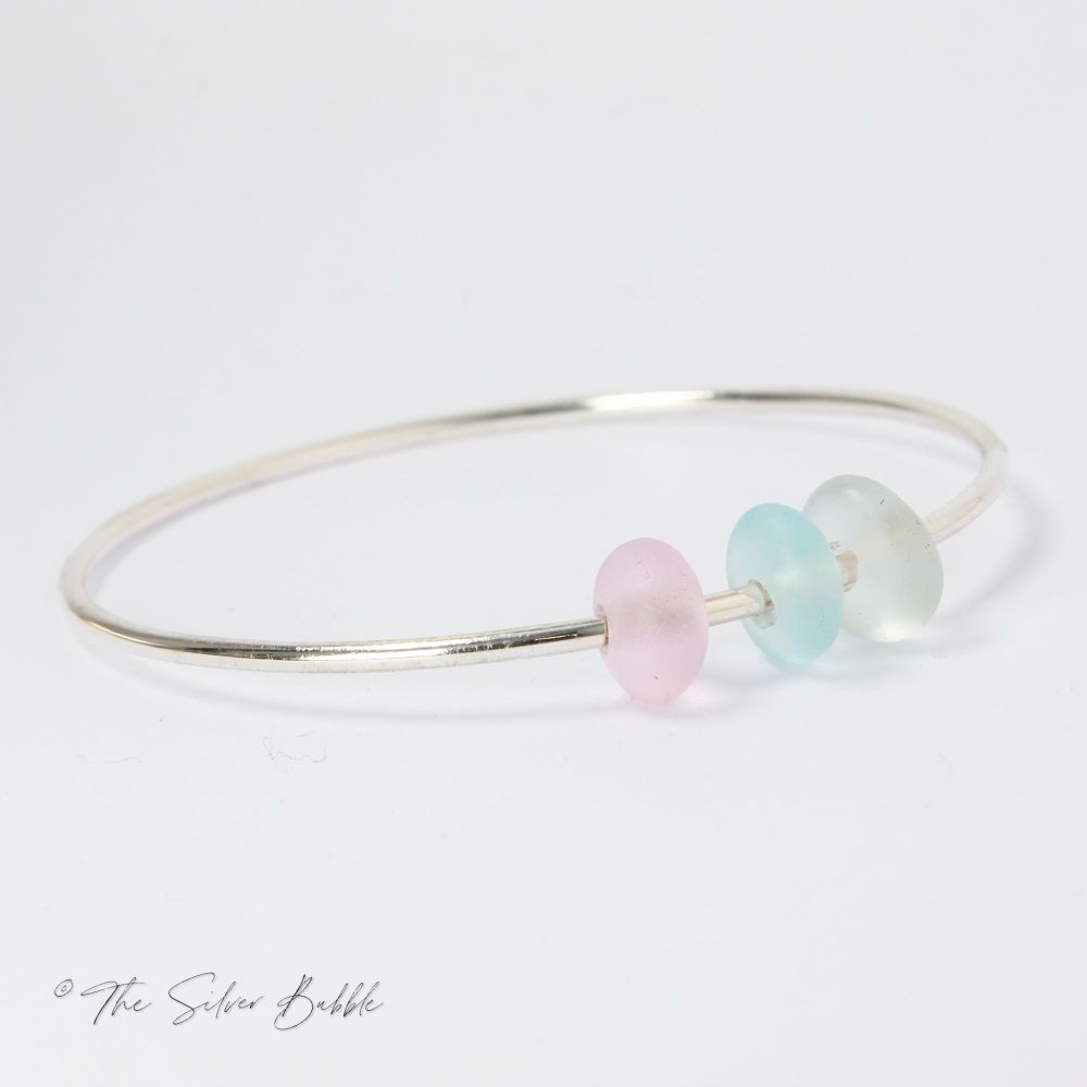 Sea Glass Bangle - baby pink, baby blue & clear