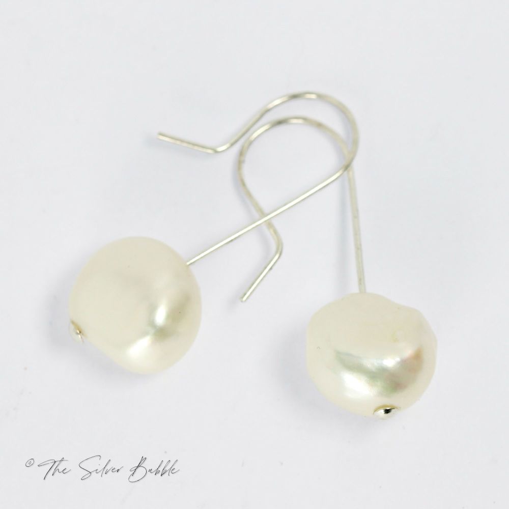 Pearl Drop Earrings - freshwater, irregular white potato pearls