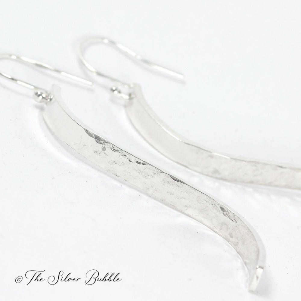 Hammered Drop Earrings - long & curved