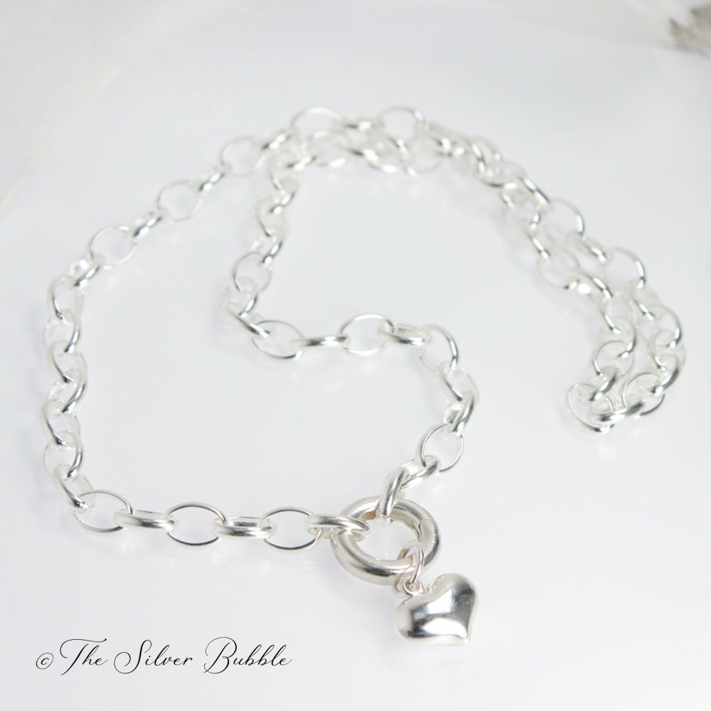Puffed Heart Heavy Oval Link Necklace