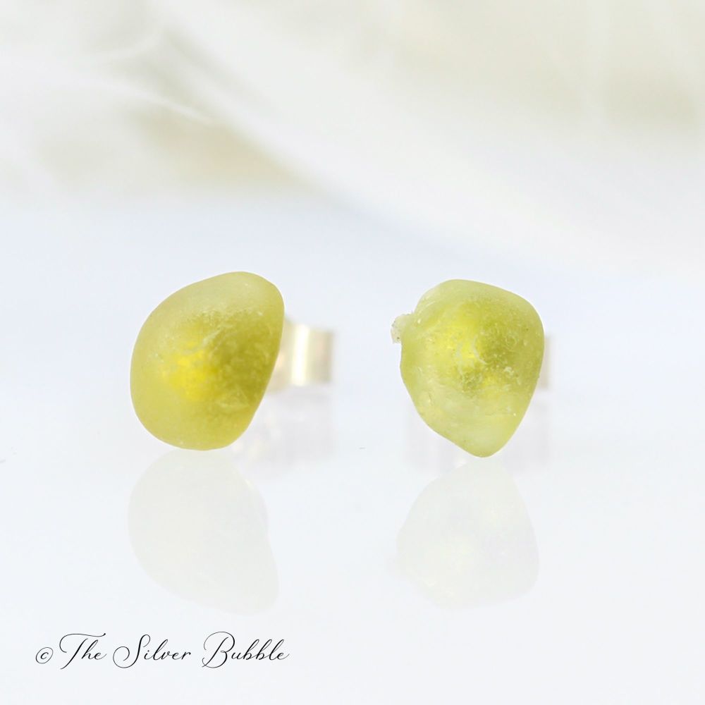 Stud Earrings - Lime Green/Yellow Sea Glass - extremely rare