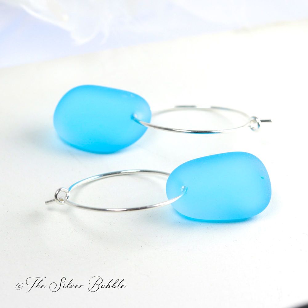 Hoop Earrings - Turquoise Blue Sea Glass