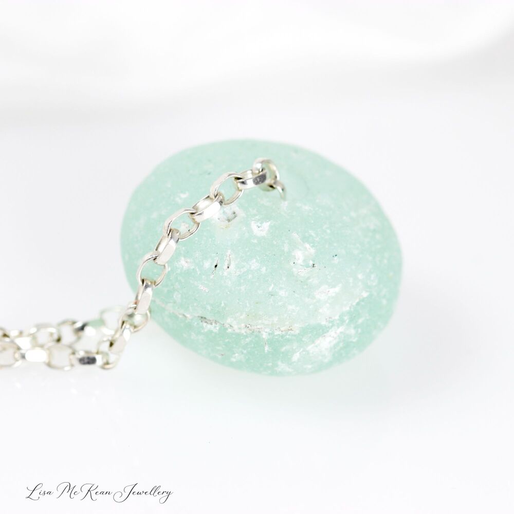 Necklace - Sea Glass Boulder - Aqua