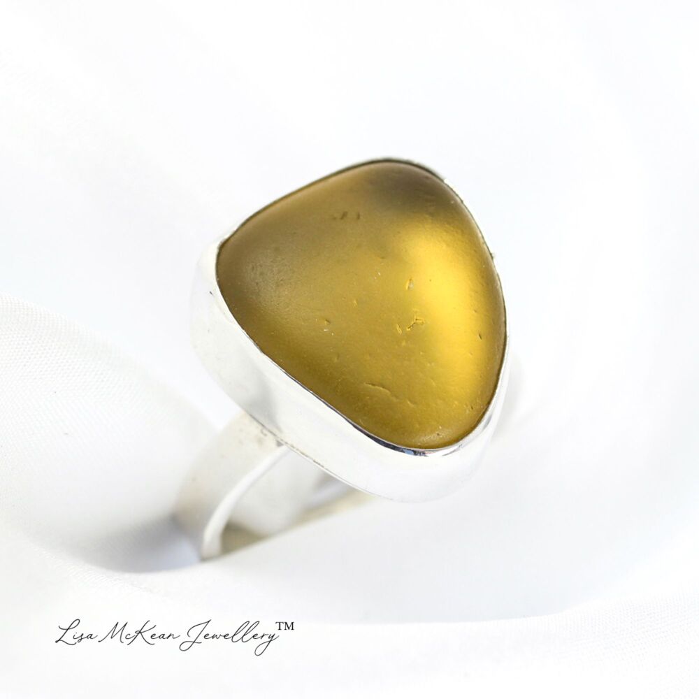 Sea Glass Ring - Golden Amber - size Q½