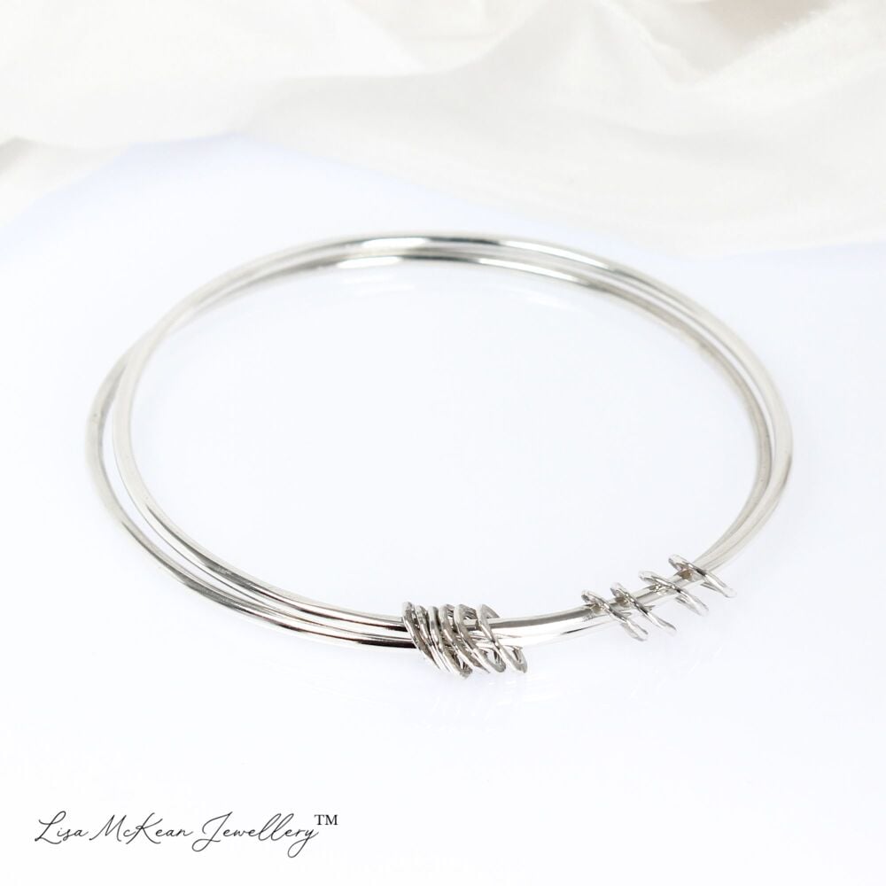 Double Sterling Silver Bangle with Hammered Rings