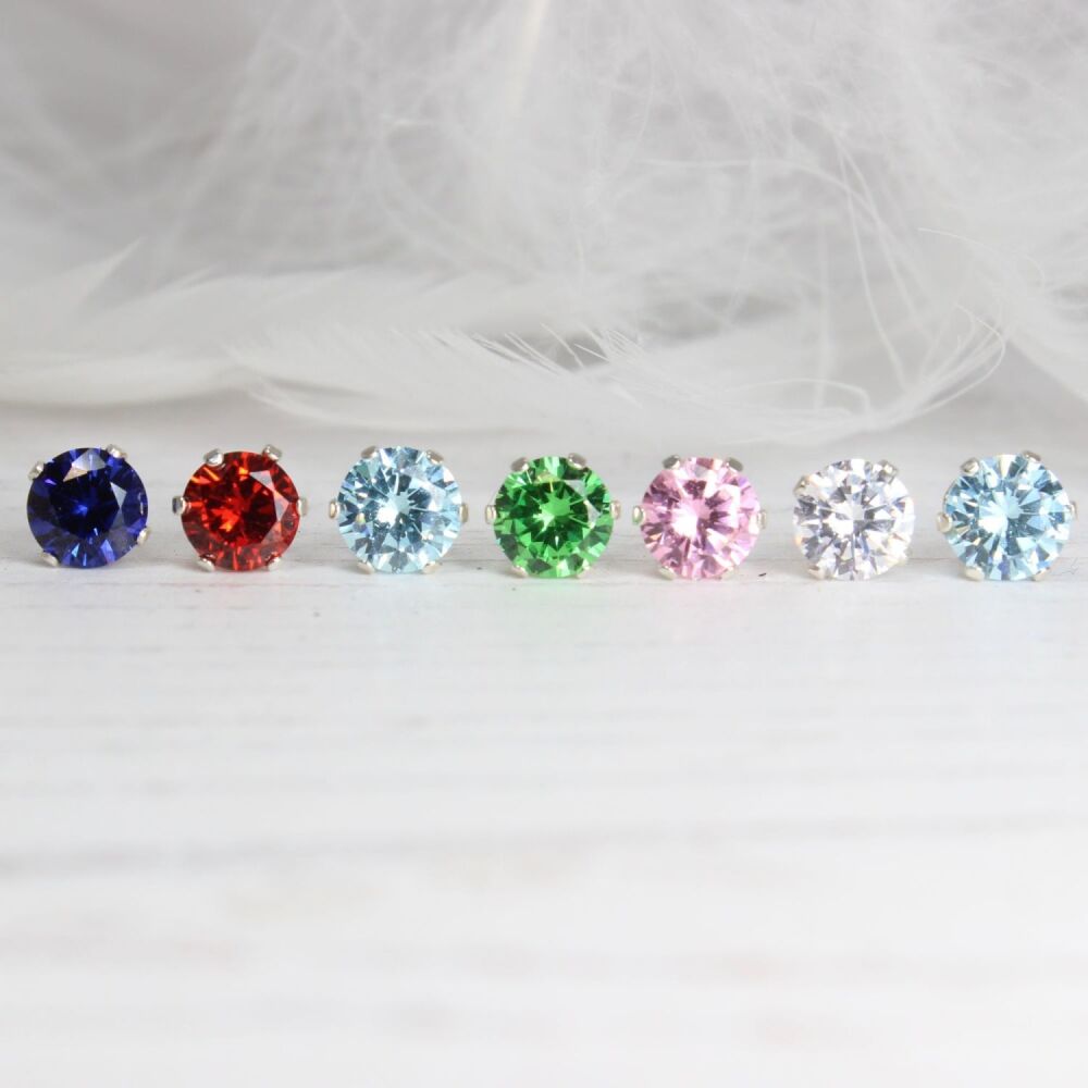 Cubic Zirconia Faceted Stud Earrings - 6mm - various colours