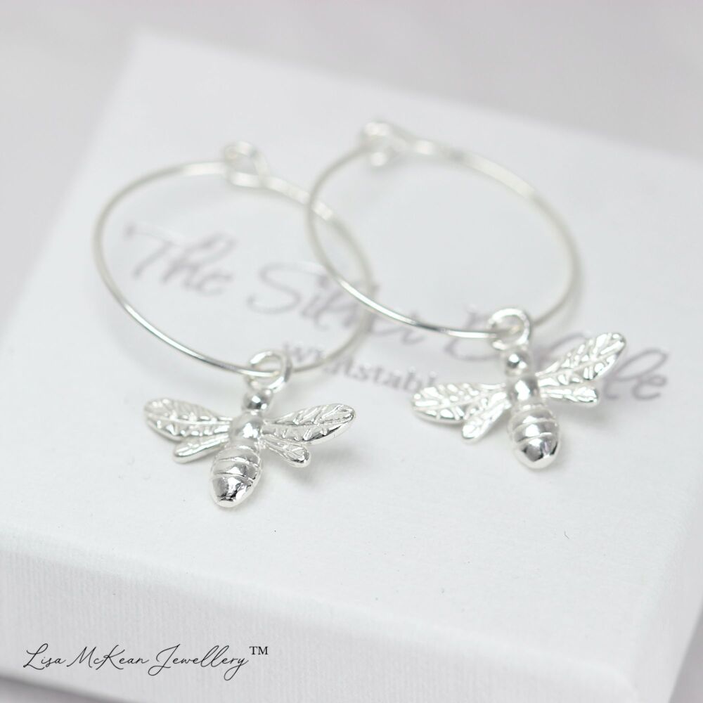 Buzzy Bee Hoop Earrings - Silver