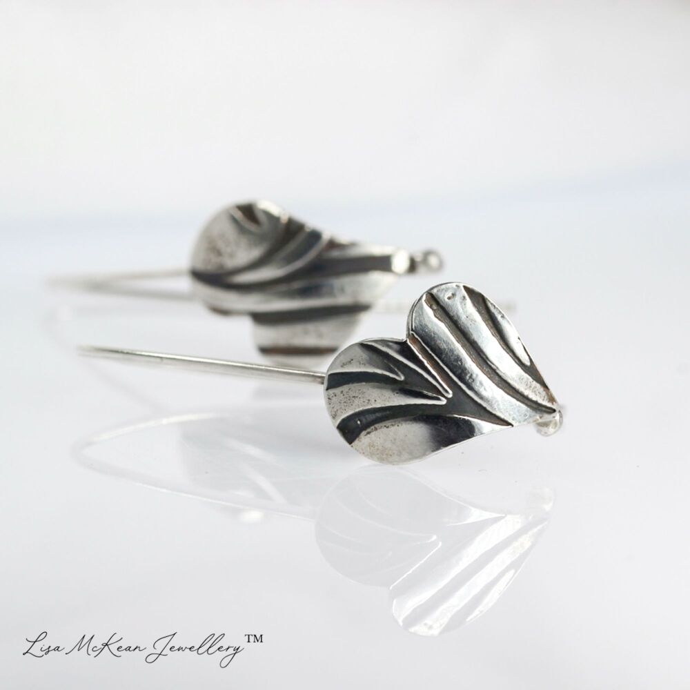 Embossed Heart Long Drop Earrings