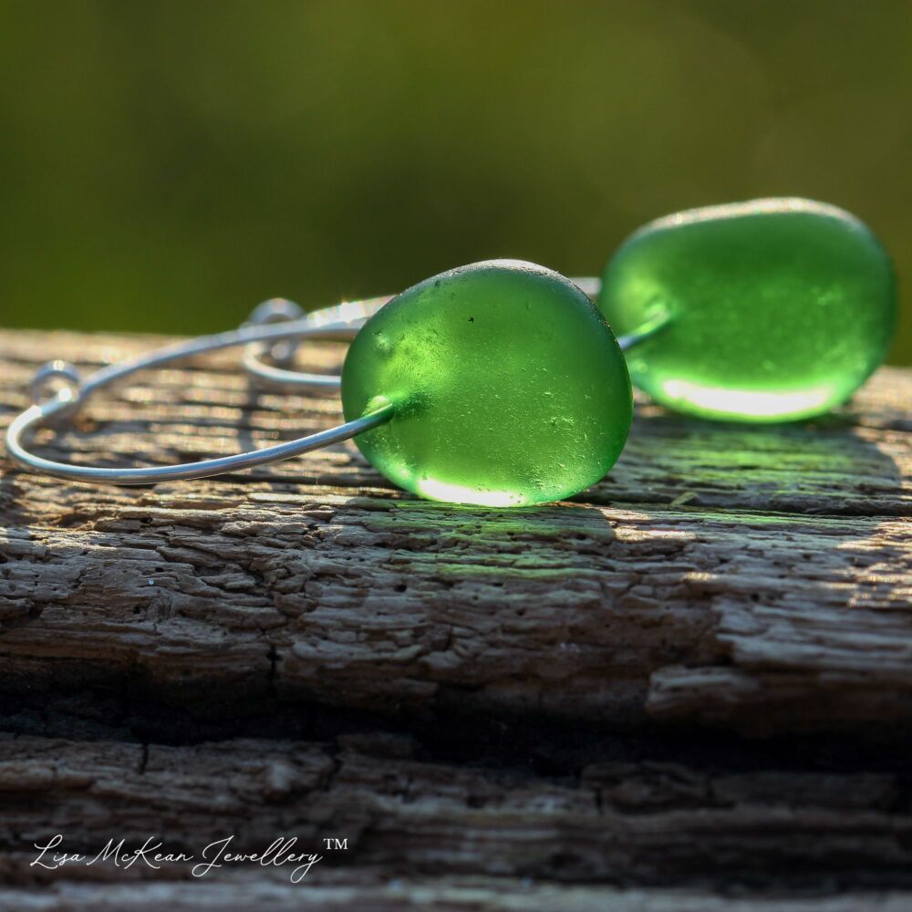 Hoop Earrings - Apple Green Sea Glass