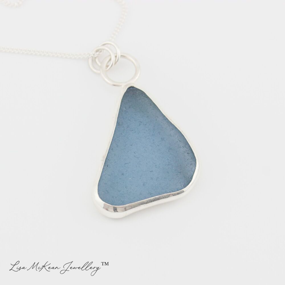 Blue Sea Glass Sterling Silver Pendant - Whitstable Sea Glass Jewellery