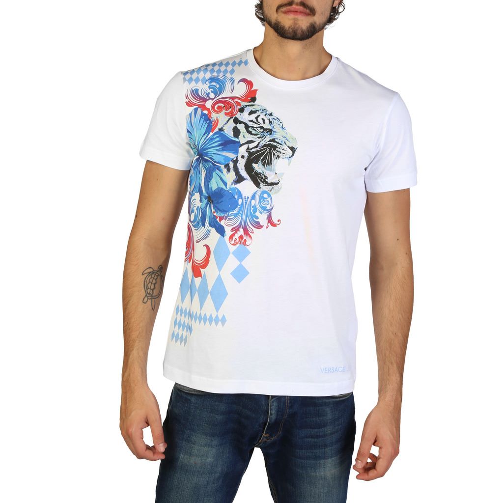VERSACI WHITE T SHIRT BLUE MOTIFE