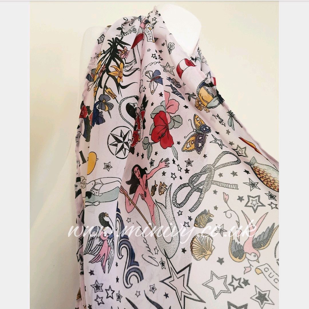 STYLE QUEEN TATTOO PRINT CHIFFON SCARF - LADIES / GIRLS
