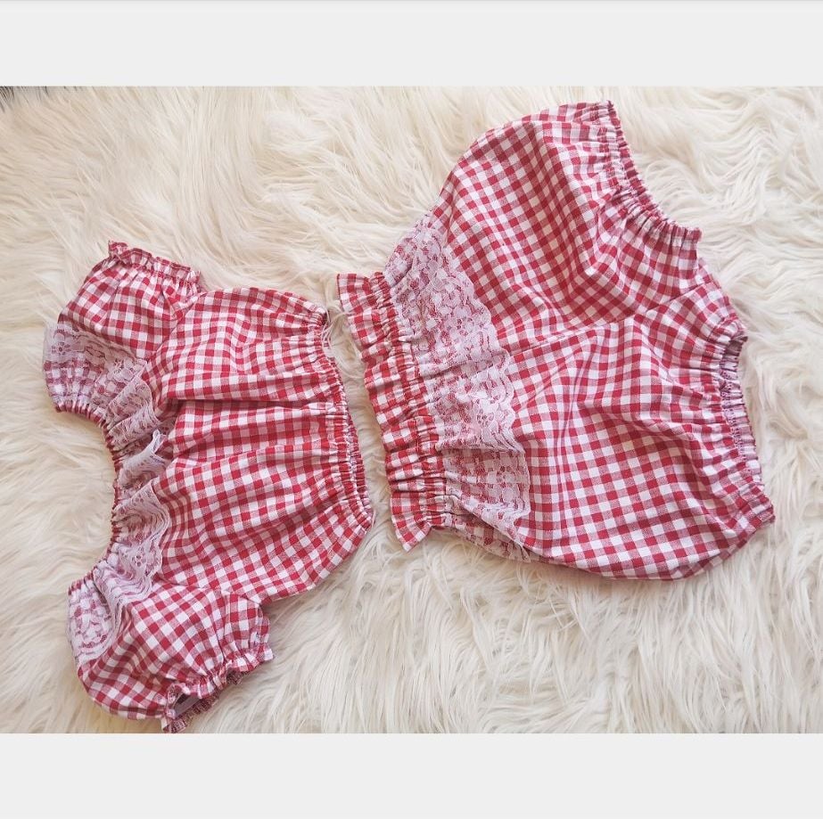 4/5Y DAINTY CROP / BLOOMS SET - RED GINGHAM RRP-£21