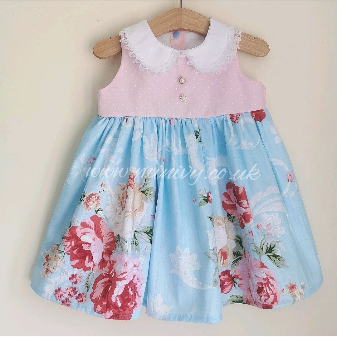 BETSY DRESS - BLUE VINTAGE / PASTEL PINK