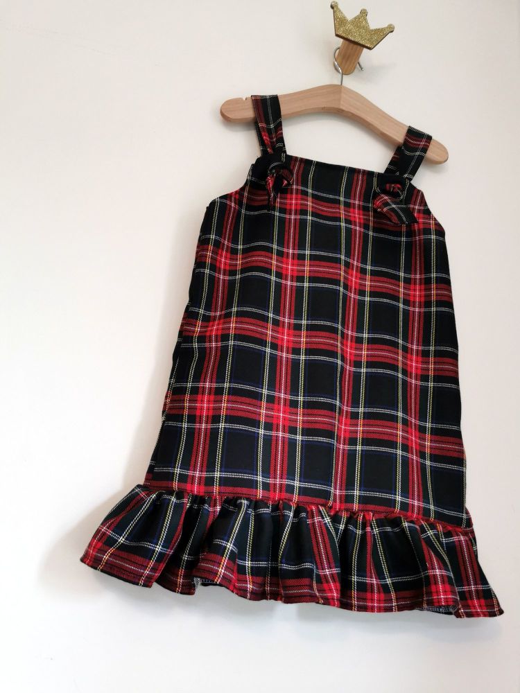 RUFFLE KNOT PINAFORE - CLASSIC NAVY TARTAN