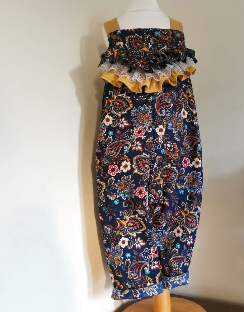 DUNGAREES - NAVY / MUSTARD PAISLEY