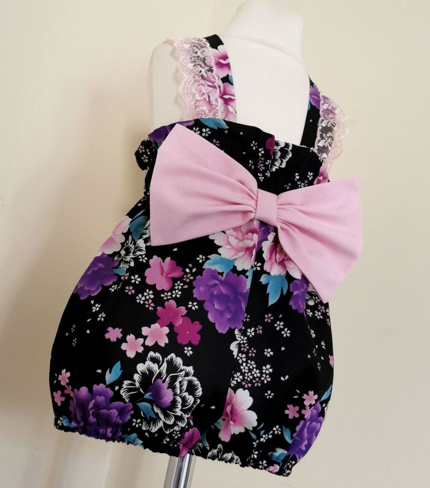 2/3Y - CELIA OVERSIZE BOW ROMPER - MIDNIGHT BLOSSOM
